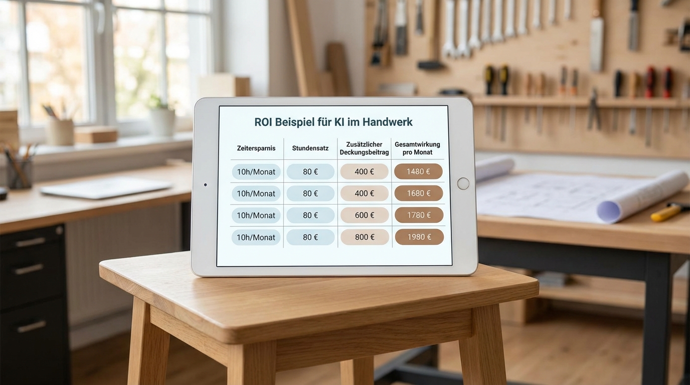 ROI Berechnung für KI im Handwerk mit Zeitersparnis und Deckungsbeitrag