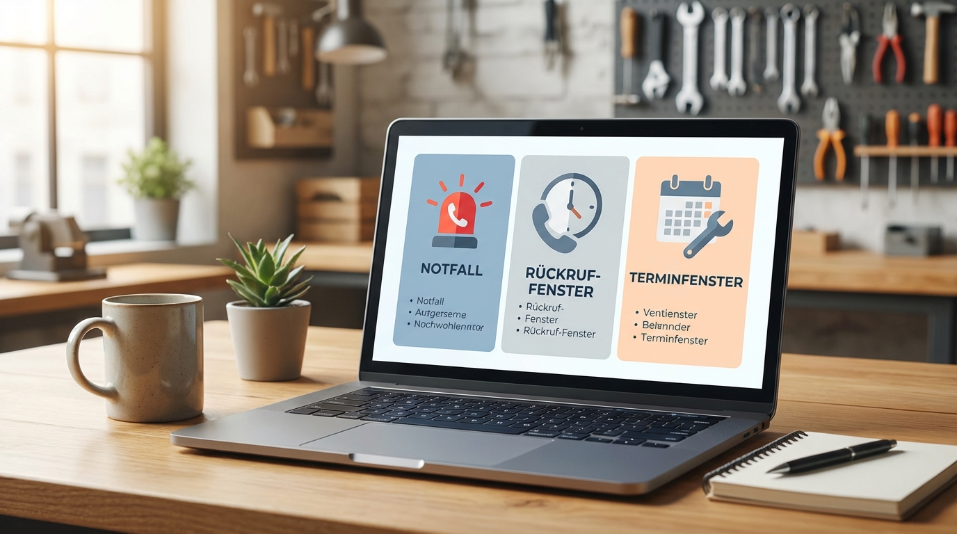 Telefonregeln im Handwerksbetrieb mit Notfallfilter und Rückruf-Fenstern