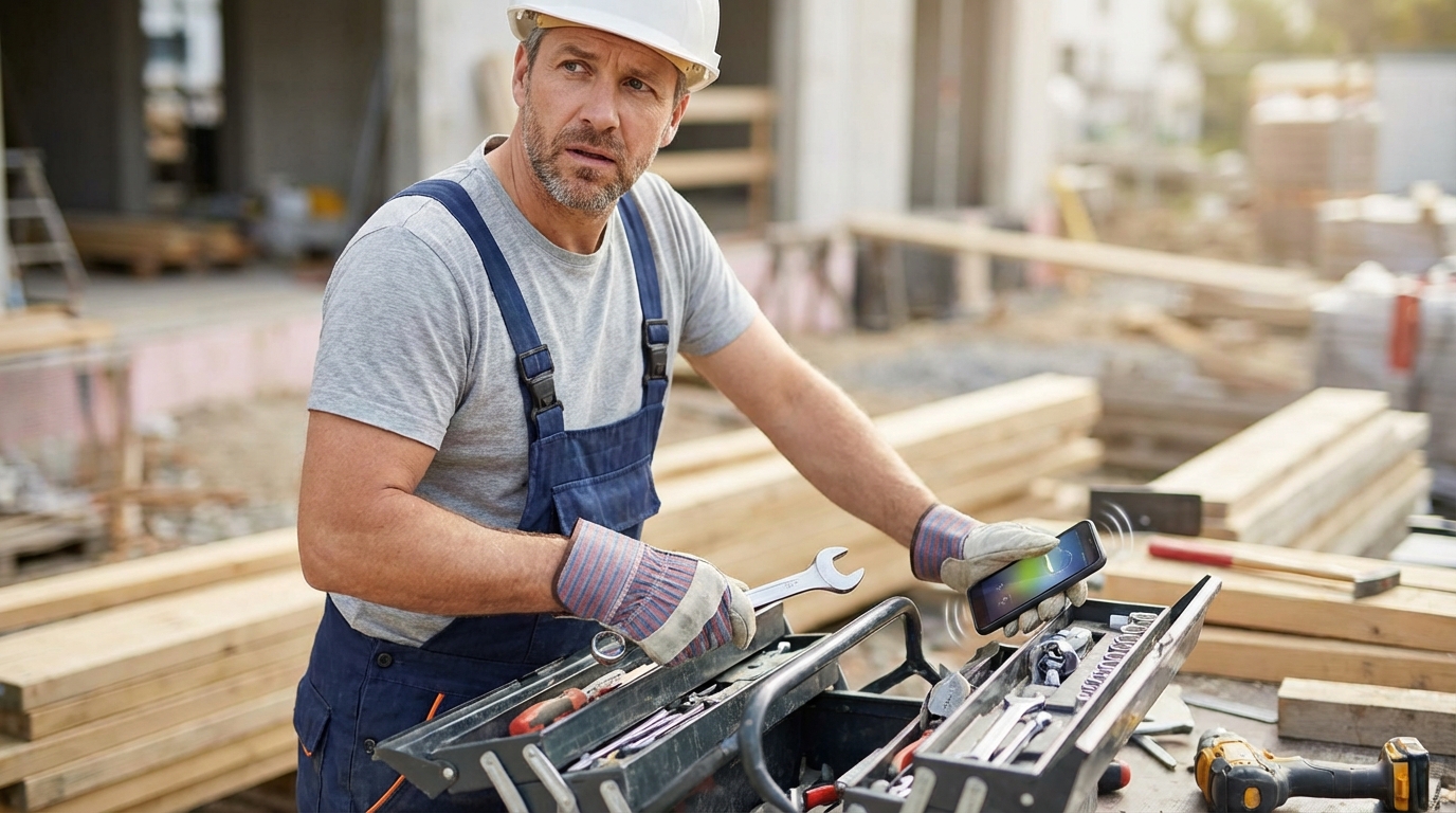 Telefonstress im Handwerk auf der Baustelle durch ständige Anrufe