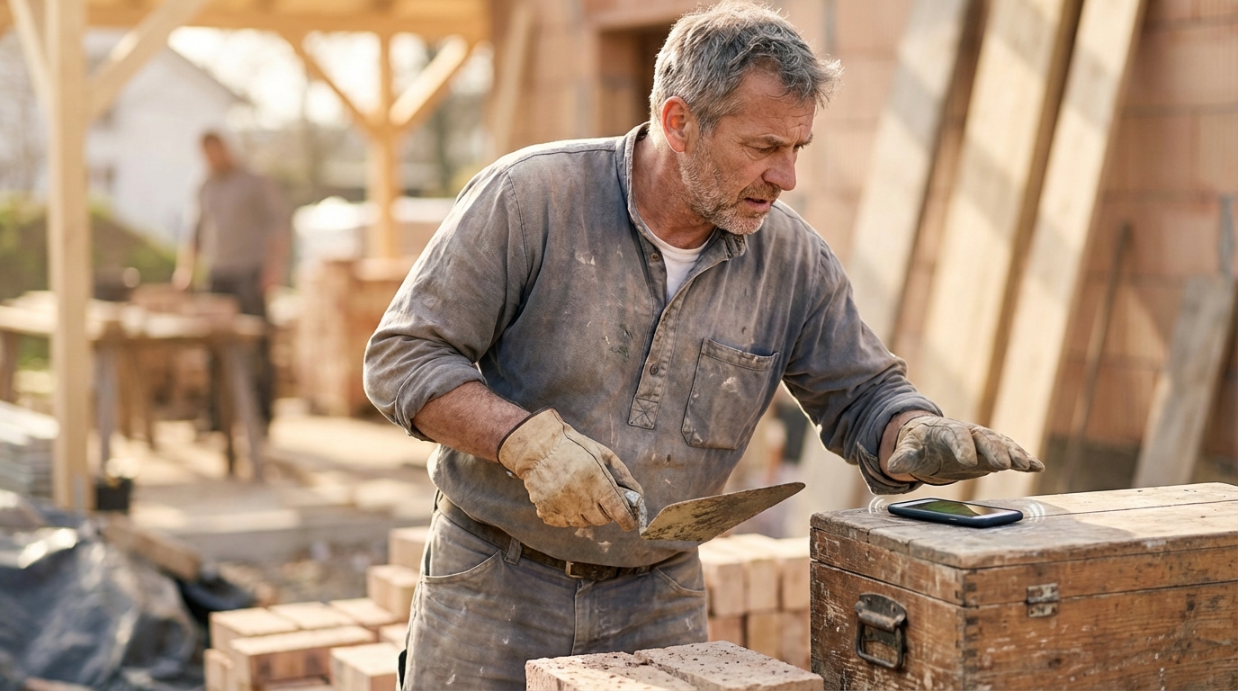 Telefonstress im Handwerk auf der Baustelle durch ständige Anrufe