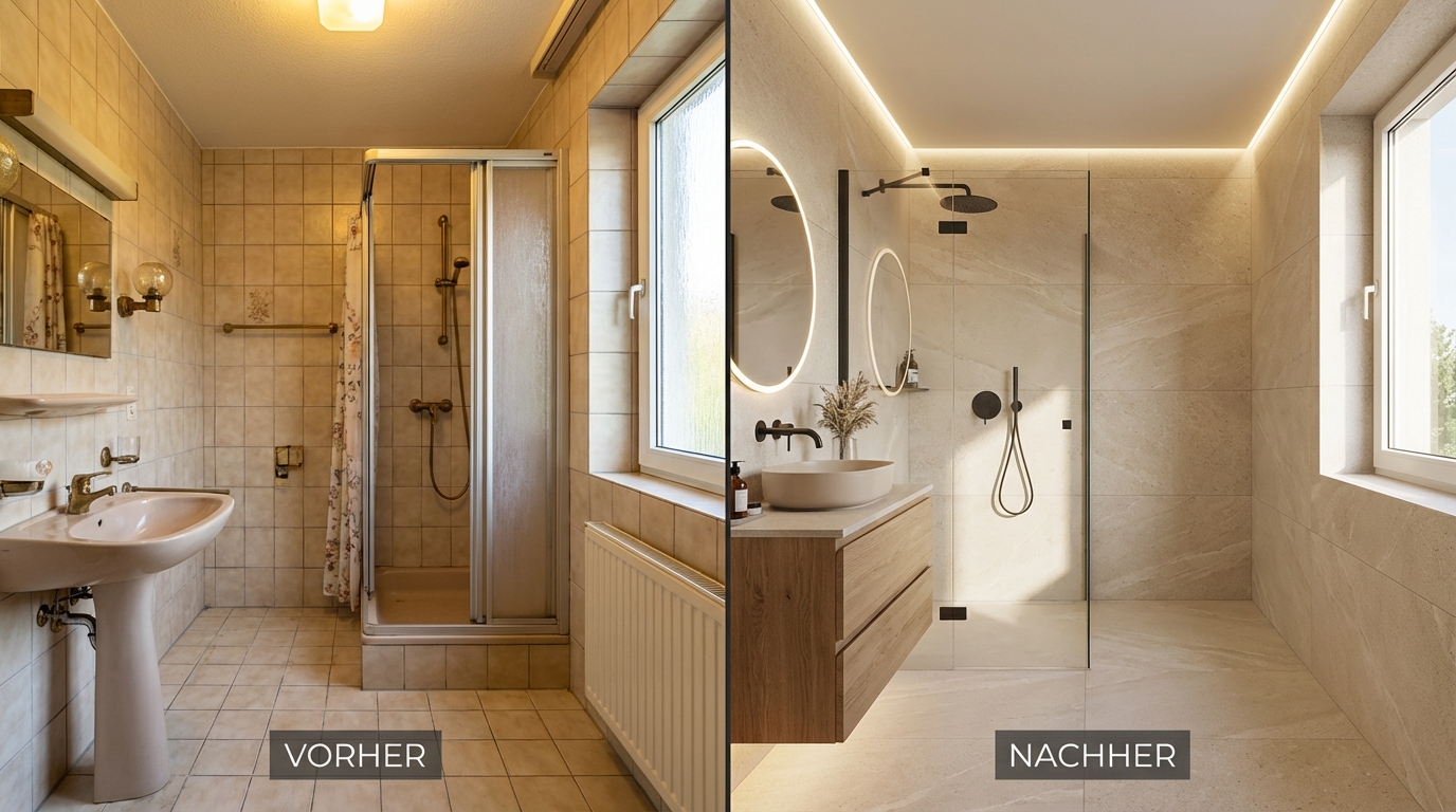 Bad Renovierung Visualisierung als Vorher Nachher Vergleich mit KI