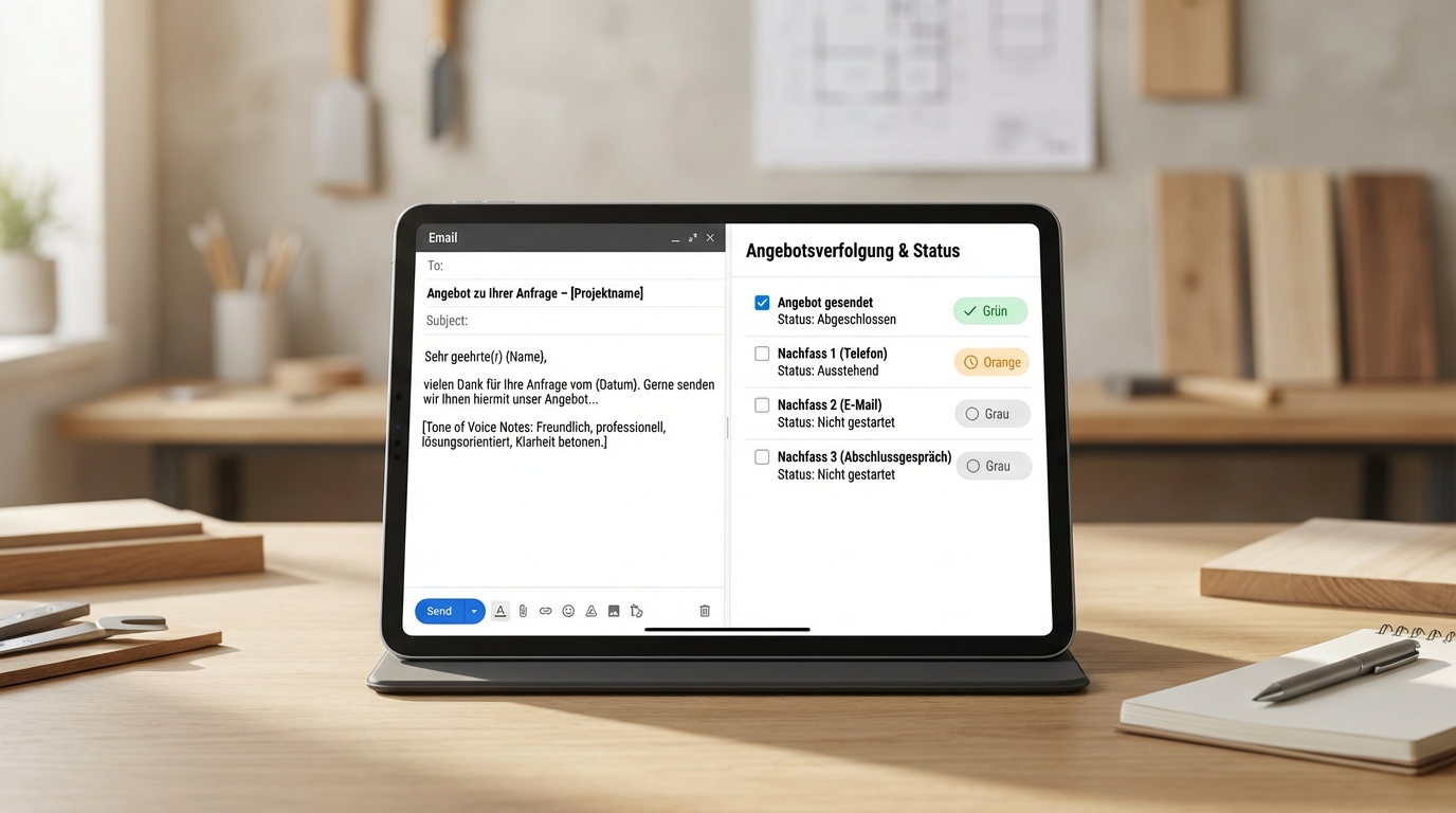 Nachfassmail Angebot Handwerk Vorlage mit sauberer Dokumentation