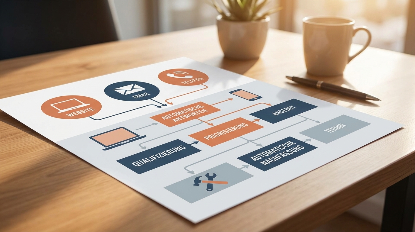 Prozessgrafik: Anfrage Qualifizierung Nachfassen im Handwerksbetrieb