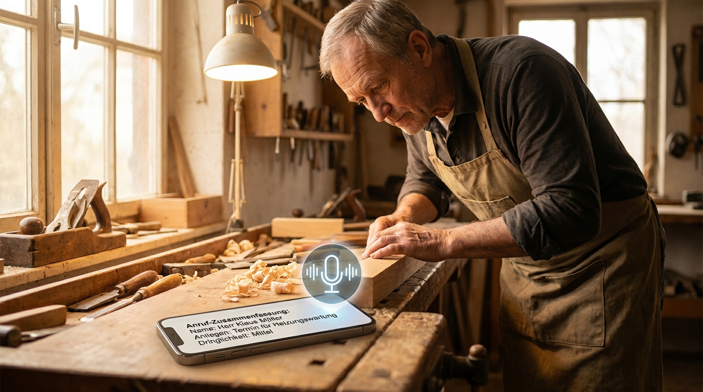 Telefon KI Assistent nimmt Anrufe an und sendet Zusammenfassung an Handwerker